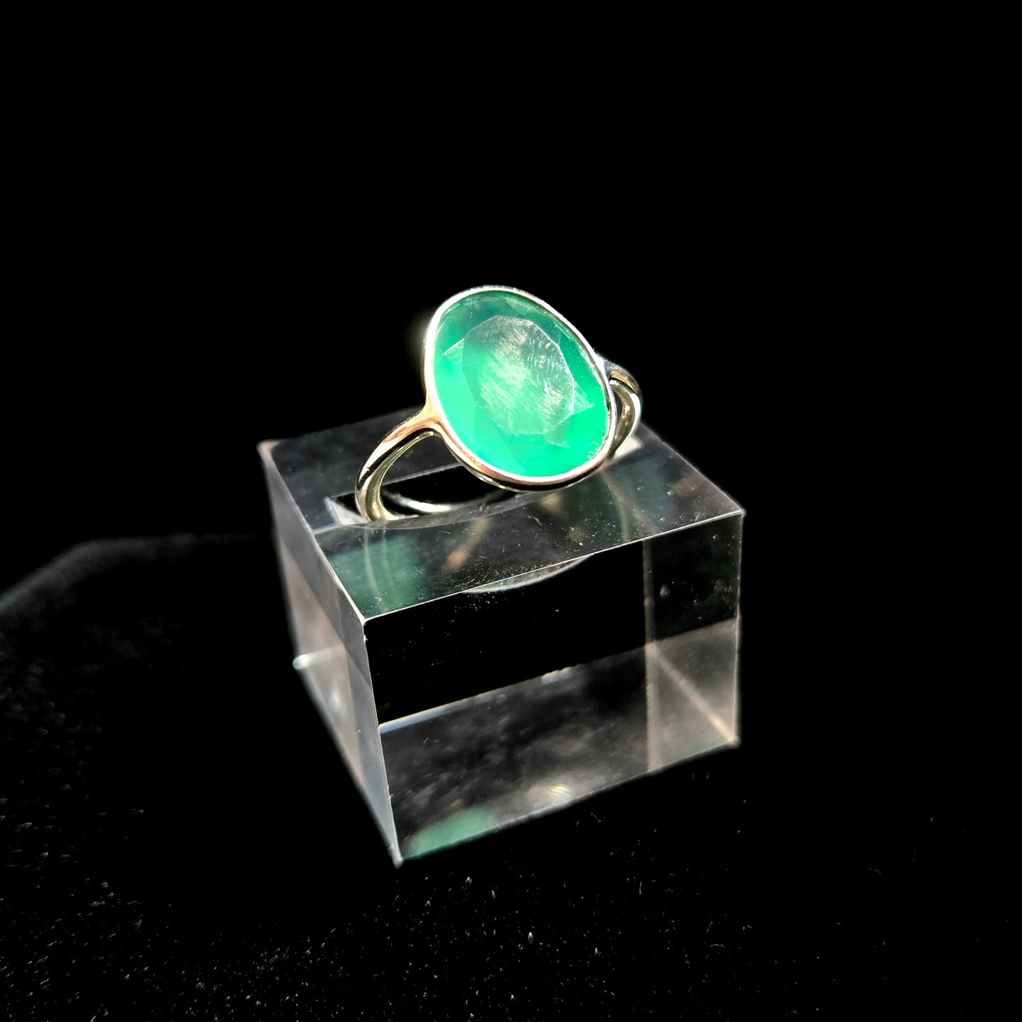 925 Green Onyx Ring - Faceted Flat 925 Sterling Silver