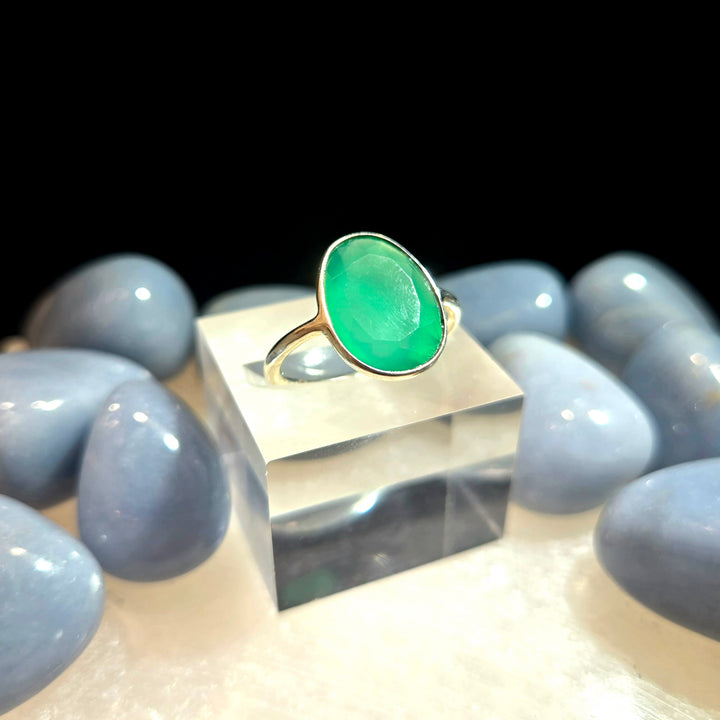 Green Onyx Ring Faceted Flat 925 Sterling Silver
