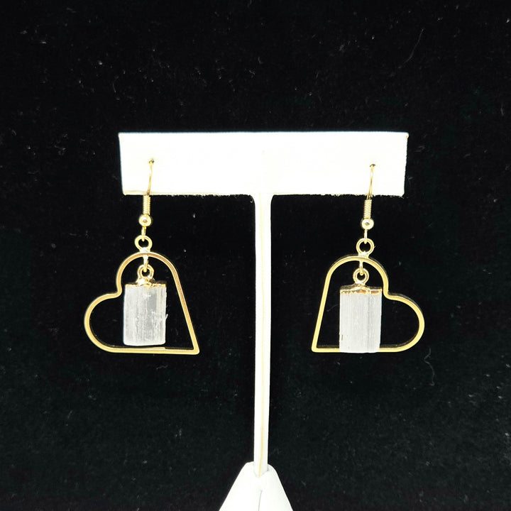 Selenite Gold Plated Heart Earrings