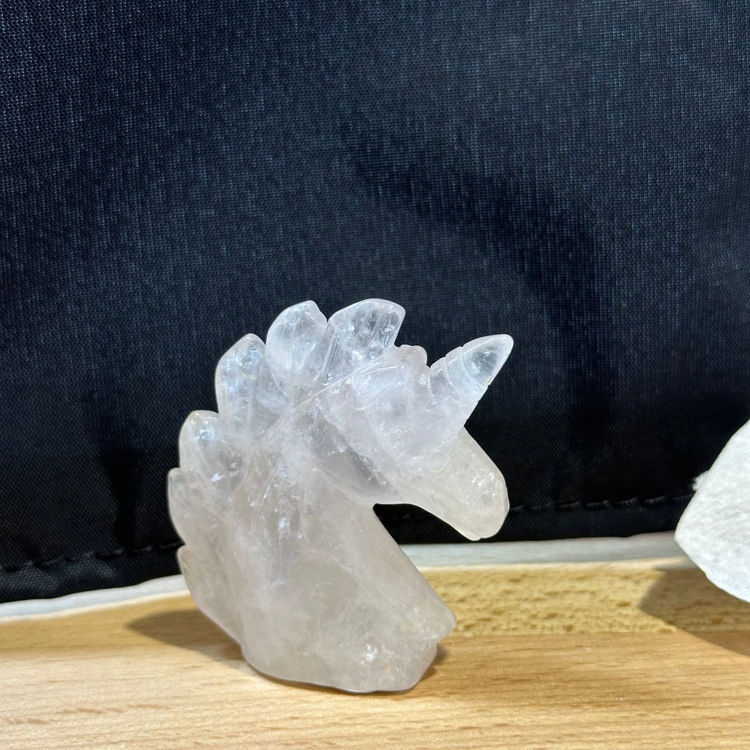 Unicorn Hand Carved-Rose Quartz : 2"