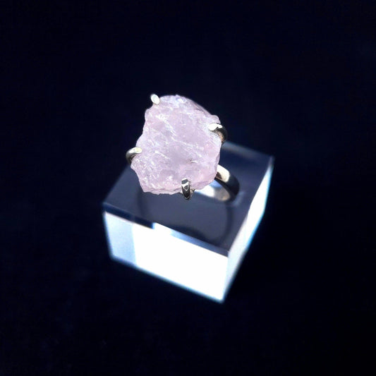 925 Rose Quartz Silver Ring-Rough Prong - The Harmony Store Crystal Shop Miami