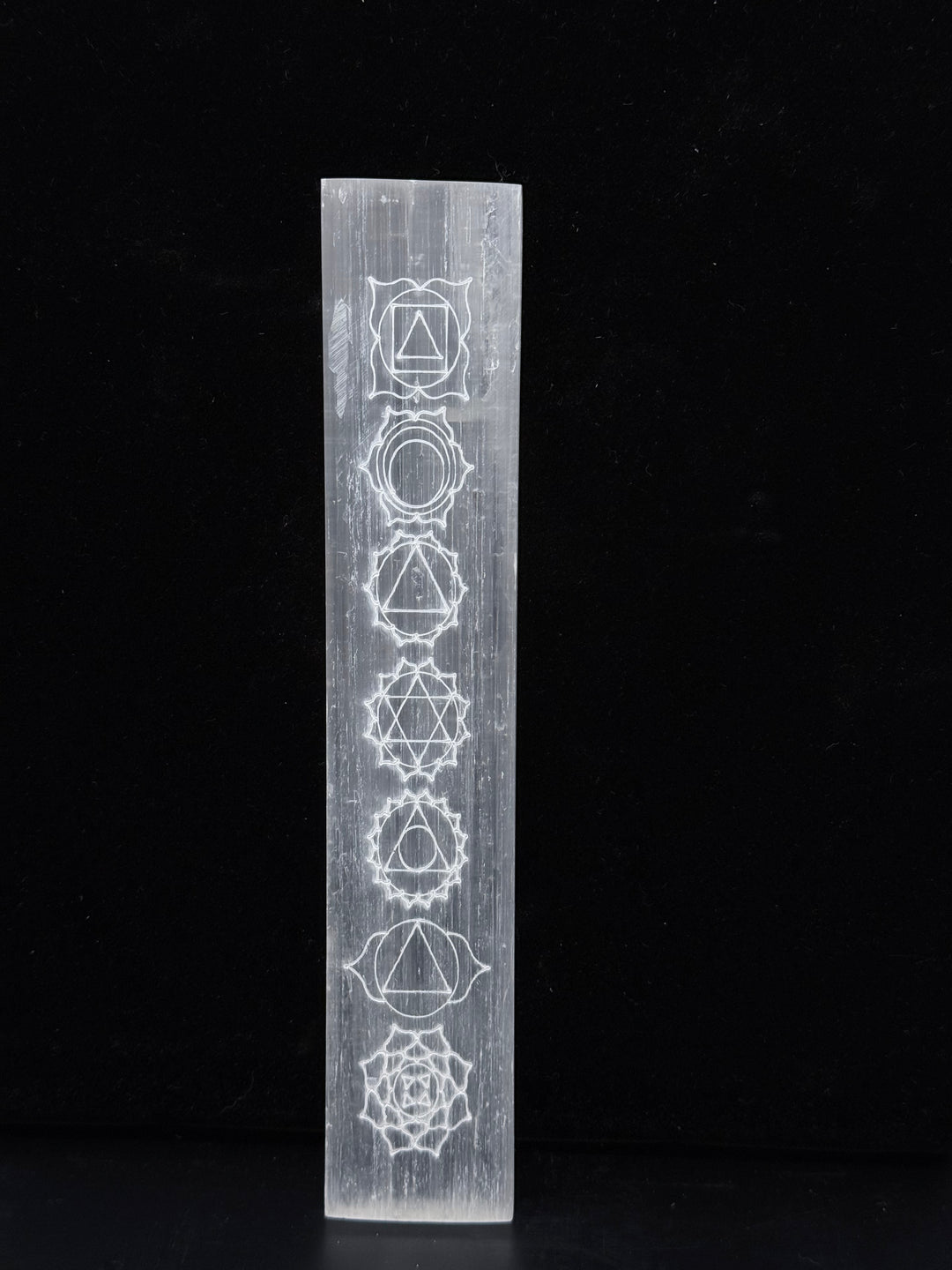Selenite Charging Plate with 7 Chakra Symbols