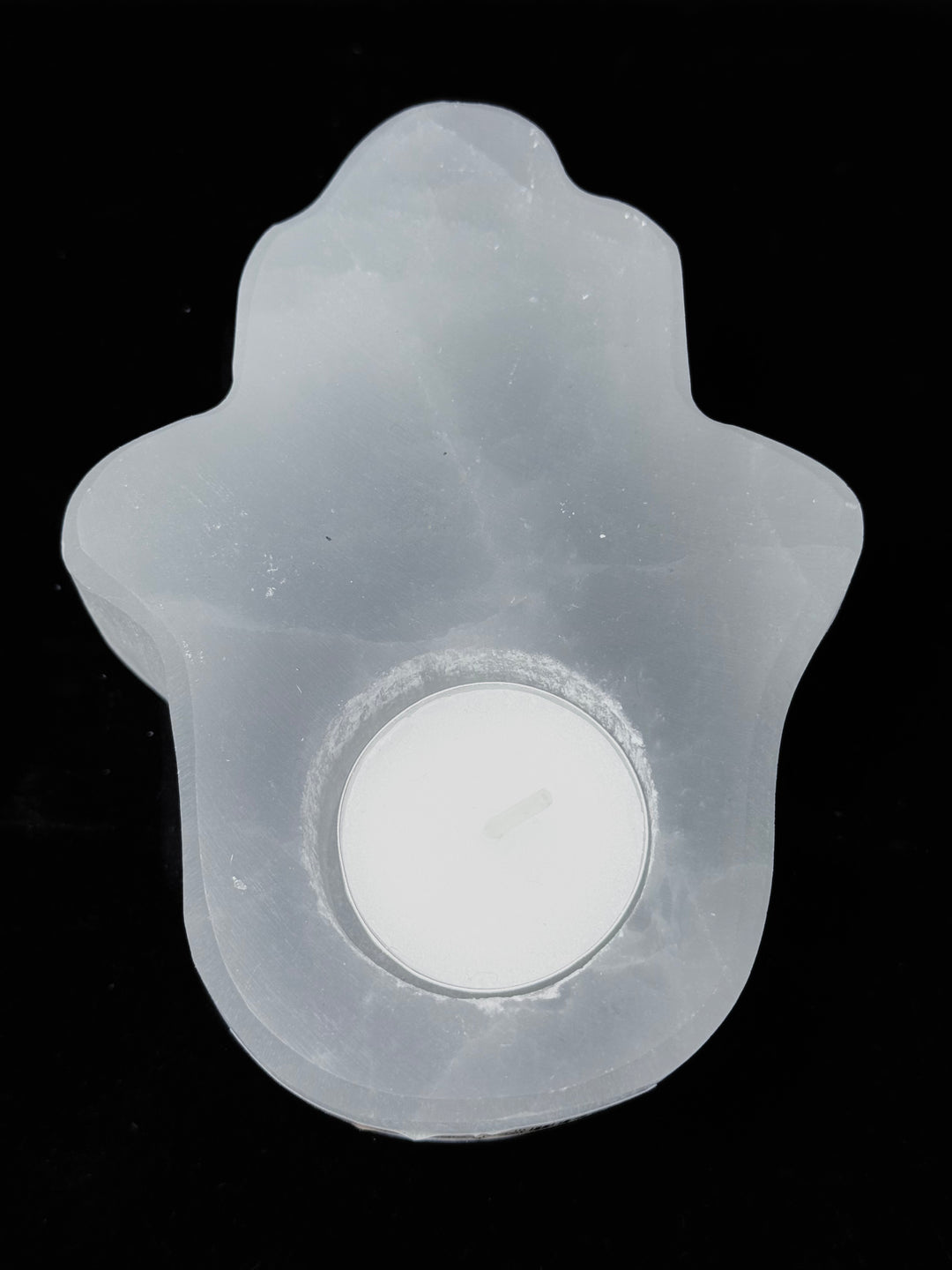 Selenite Hamsa Hand Candle Holder 4.5"