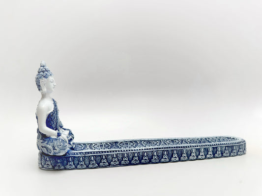 Buddha Incense Burner-White Blue : 10" - The Harmony Store