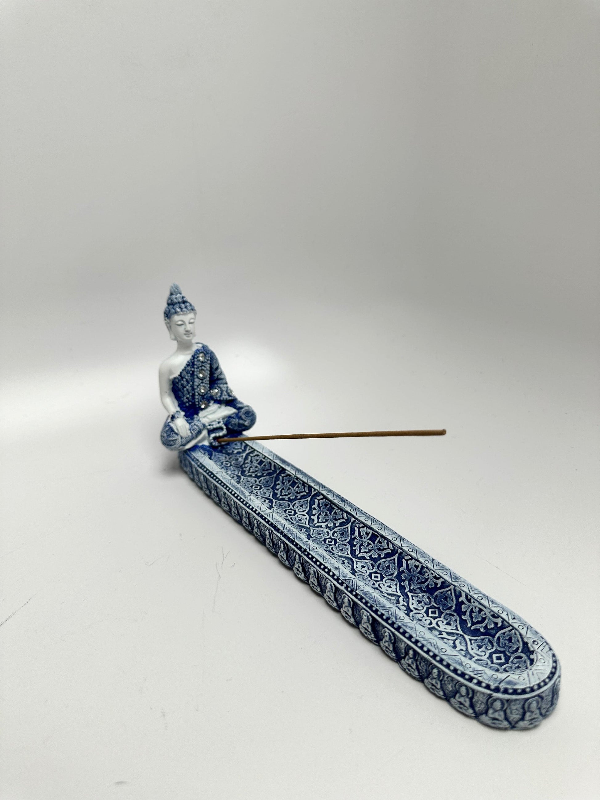 Buddha Incense Burner-White Blue : 10" - The Harmony Store