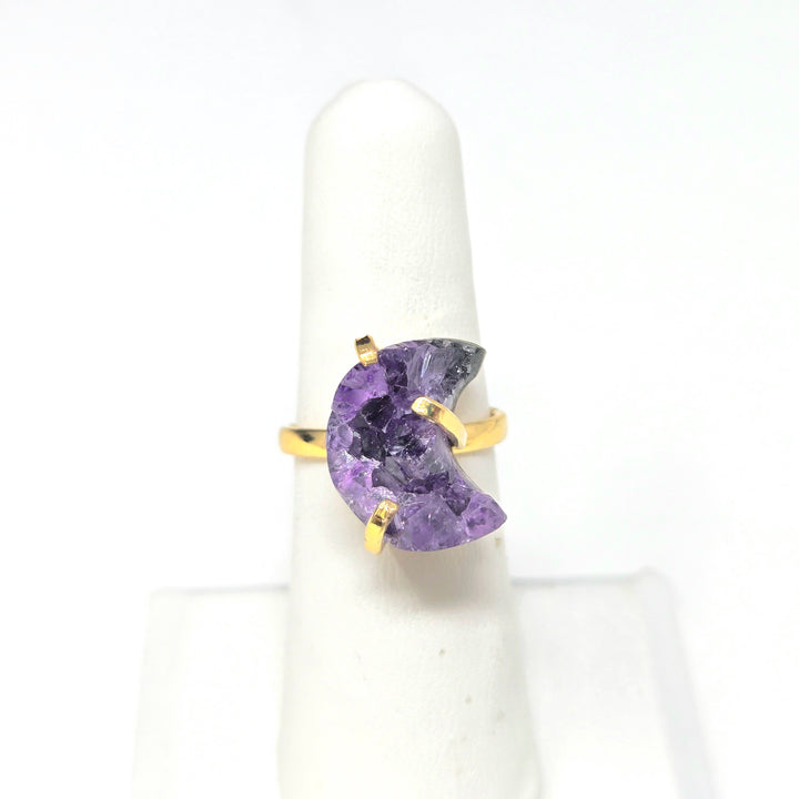 Amethyst Moon Cluster Simple Band Ring