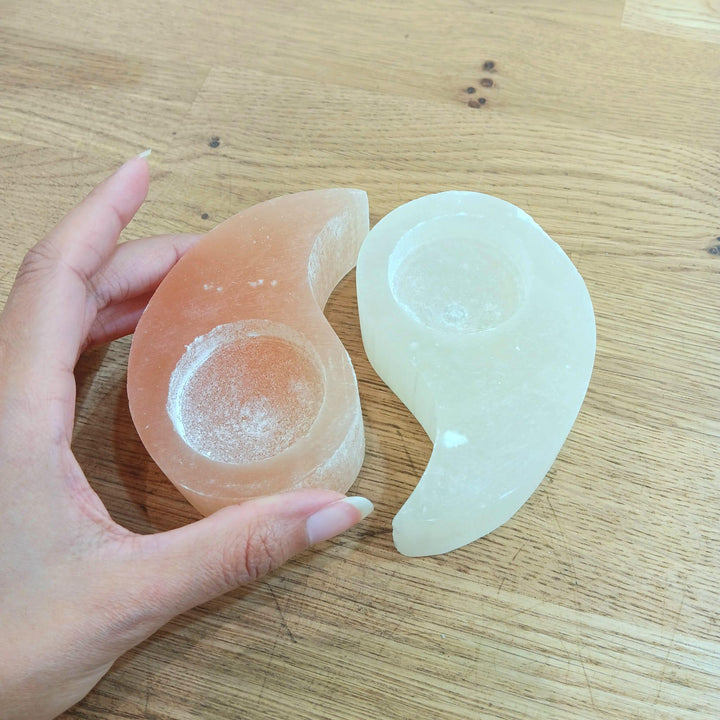 Ying Yang Selenite Candle Holde - The Harmony Store