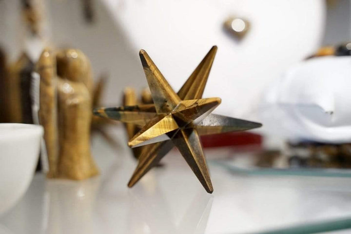 12 Point Quartz Gemstones Merkaba Star Tiger Eye Stones