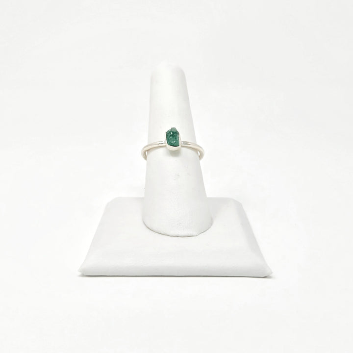 925 Emerald Silver Ring-Rough Small