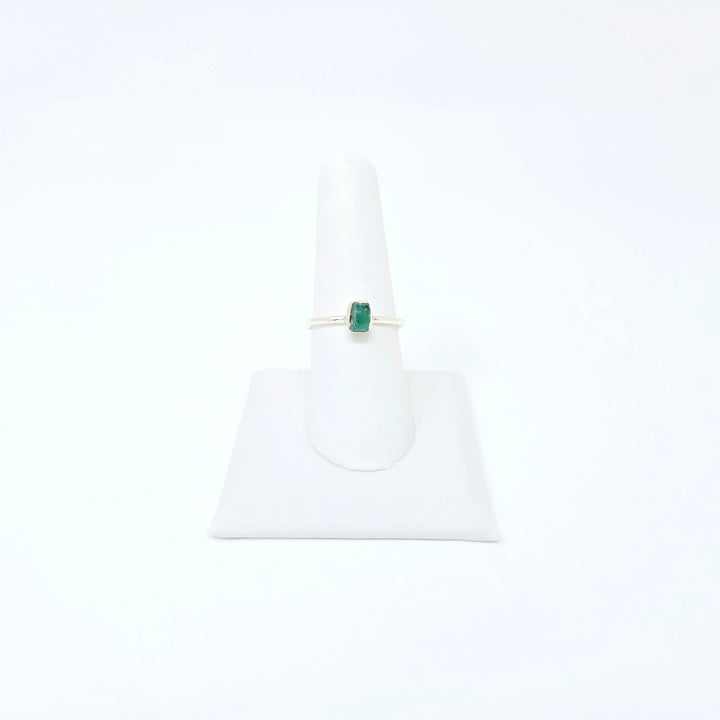 925 Emerald Silver Ring-Rough Small