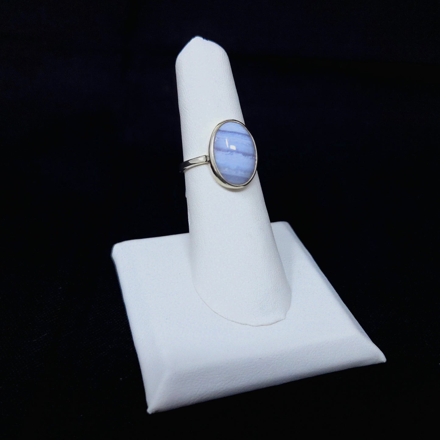 925 Blue Lace Agate Silver Ring Smooth M