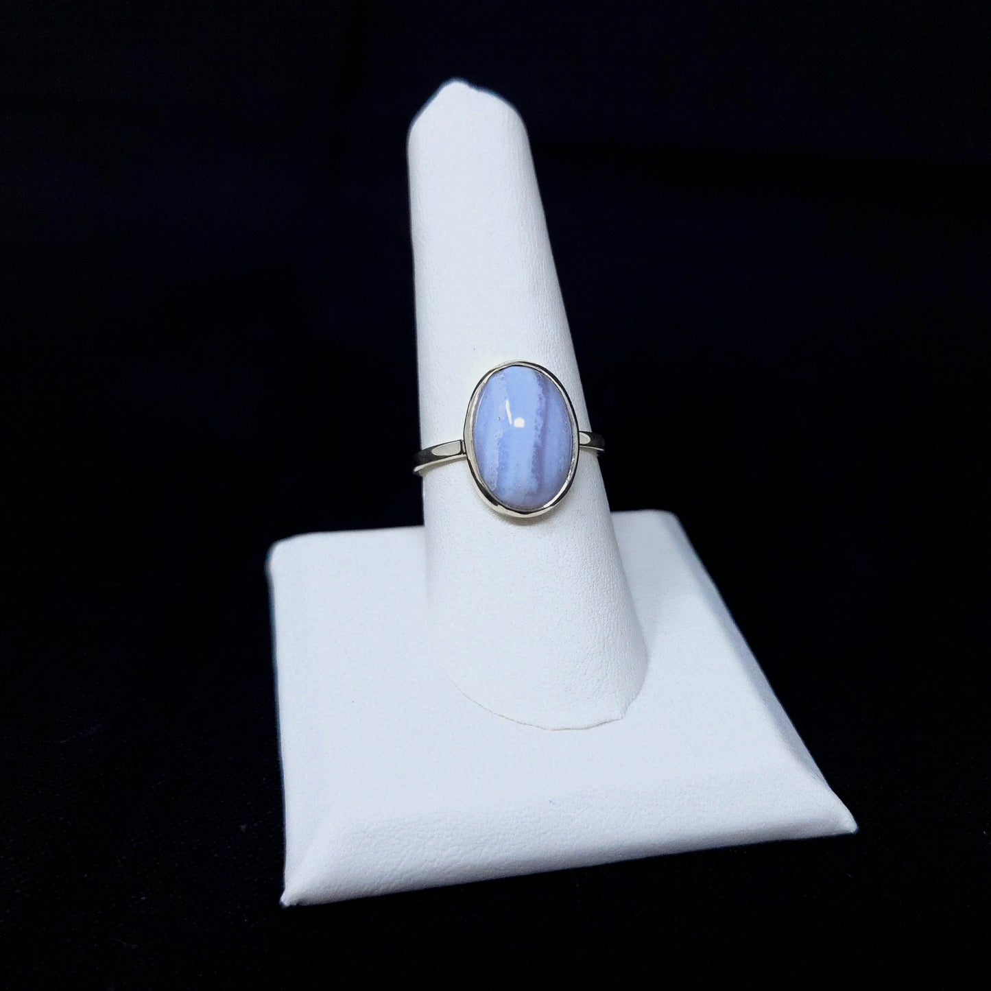 925 Blue Lace Agate Silver Ring Smooth M