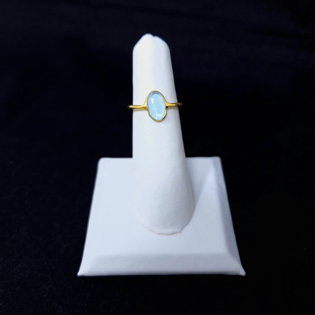 Sky Blue Topaz Gold Finish Flat on 925 Sterling Silver Ring