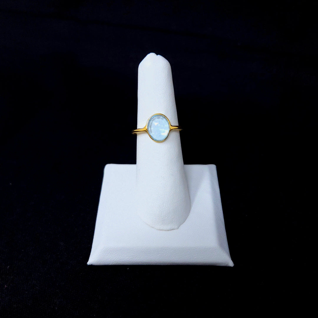 Sky Blue Topaz Gold Finish Flat on 925 Sterling Silver Ring