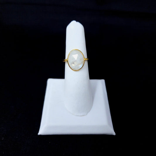 925 Moonstone Sterling Silver Ring Gold Plated  Flat