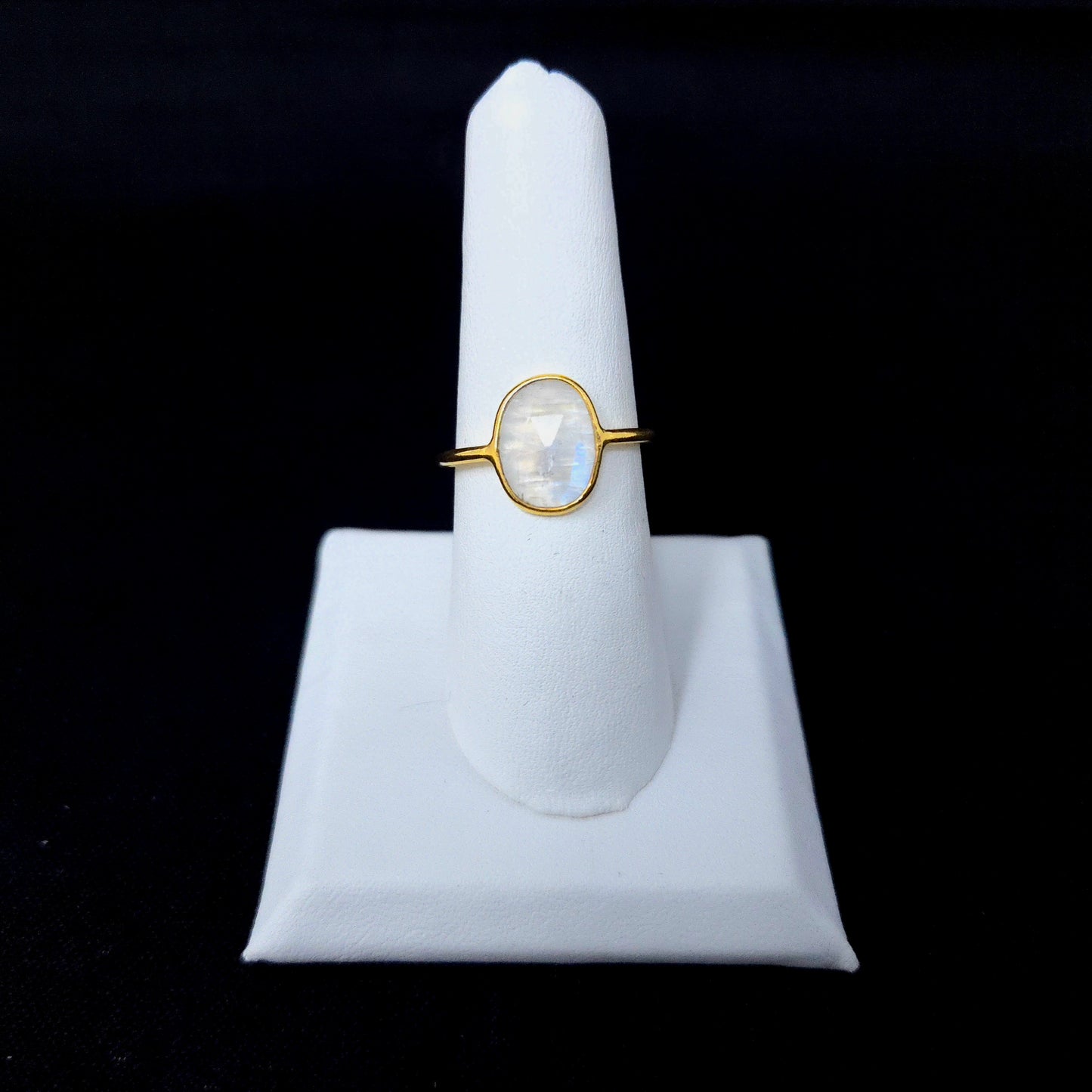 925 Moonstone Sterling Silver Ring Gold Plated  Flat