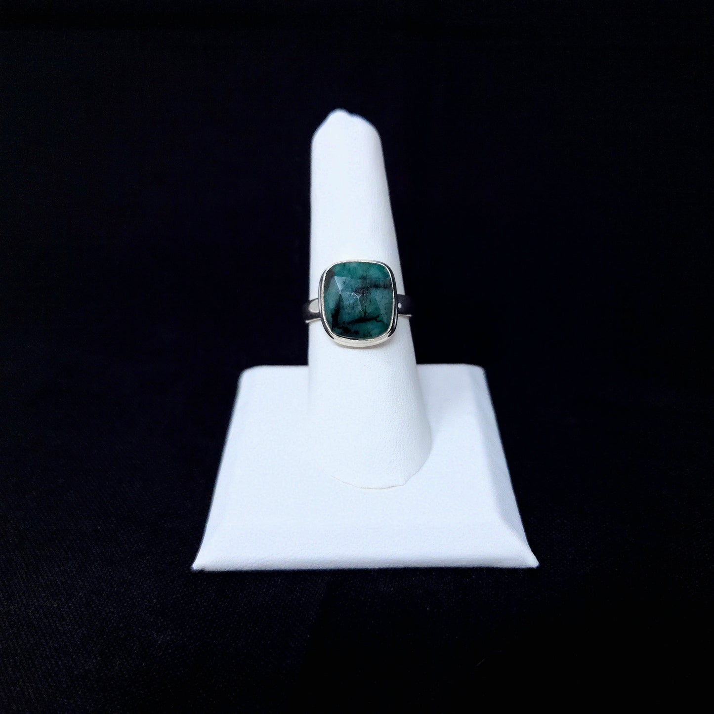 925 Emerald Silver Ring-Faceted
