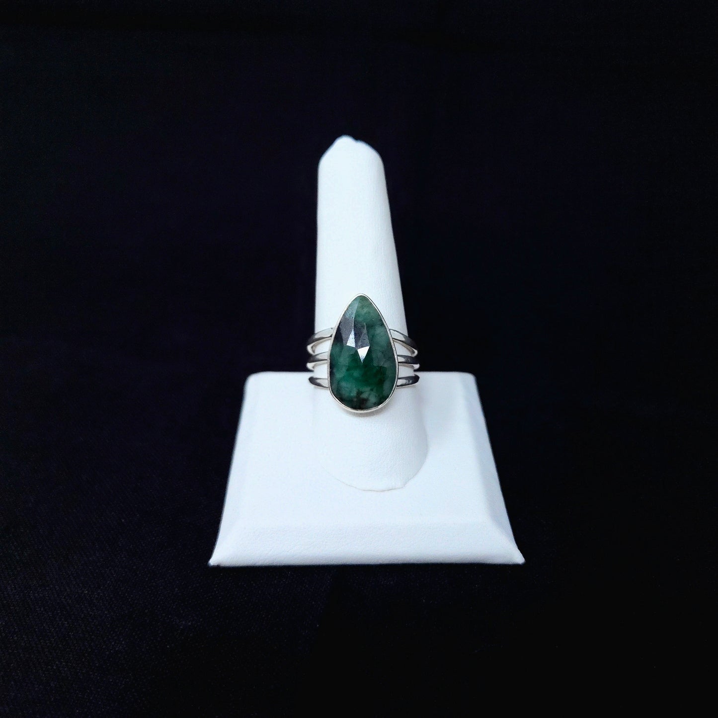 925 Emerald Silver Ring-Faceted