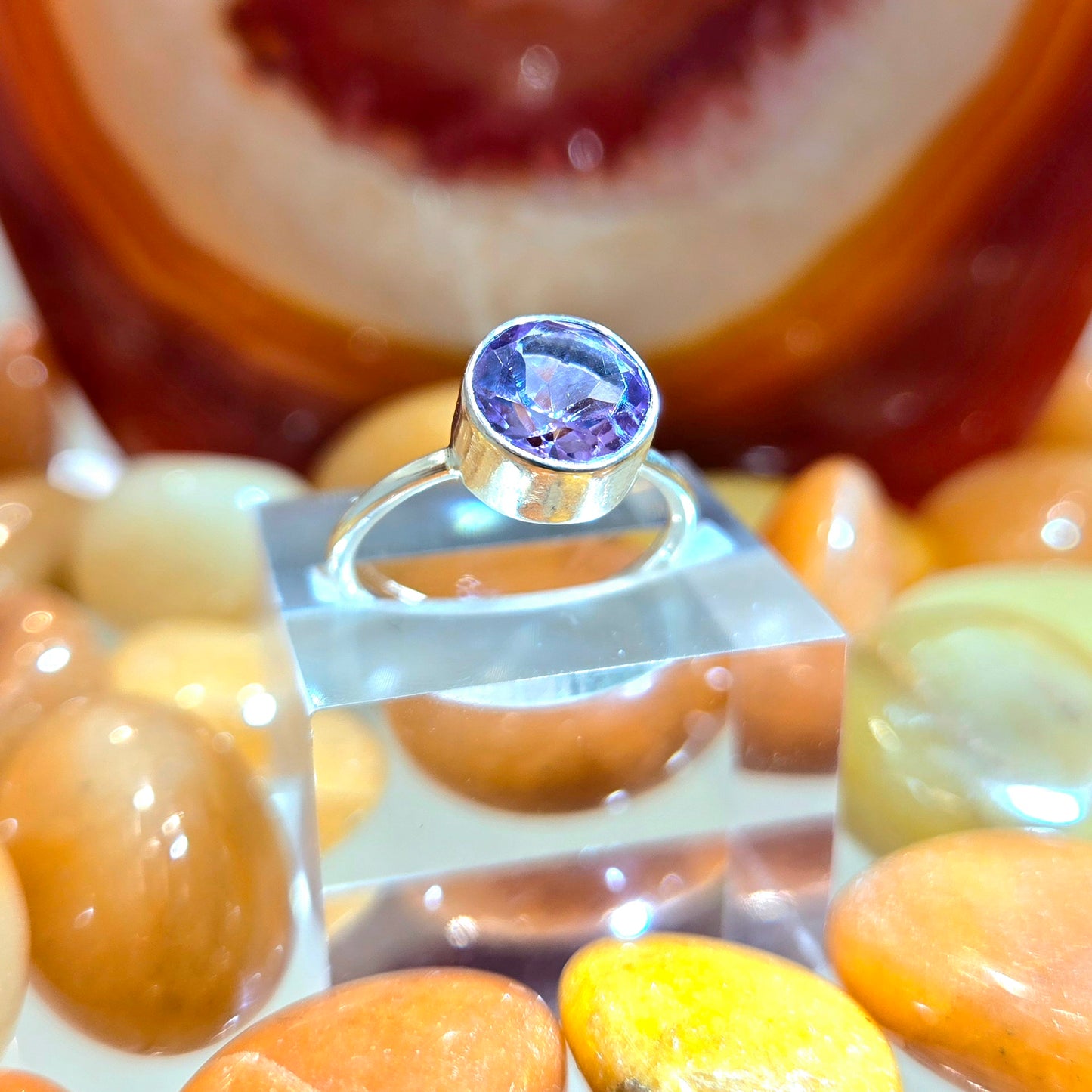 925 Amethyst Silver Ring - Faceted Tear Drop M