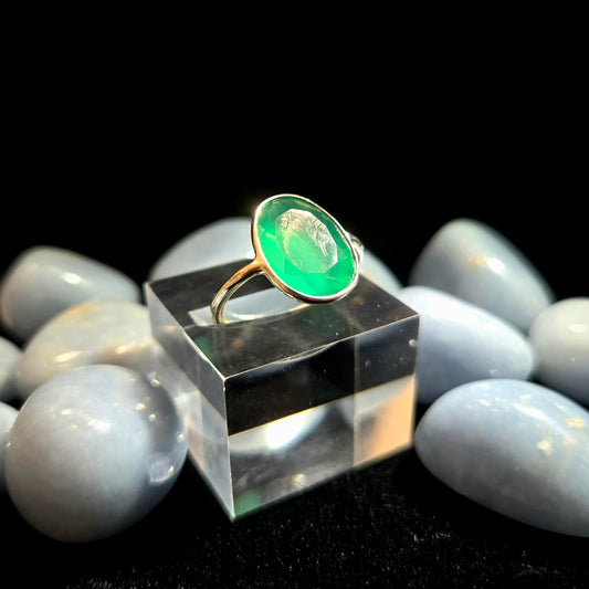 925 Green Onyx Ring - Faceted Flat 925 Sterling Silver