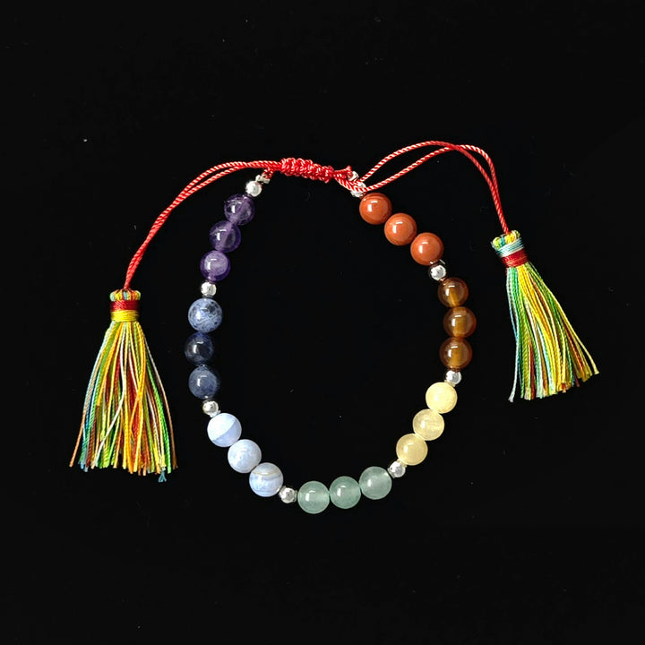 7 Chakra Adjustable Tassel Bracelet with 6mm beads