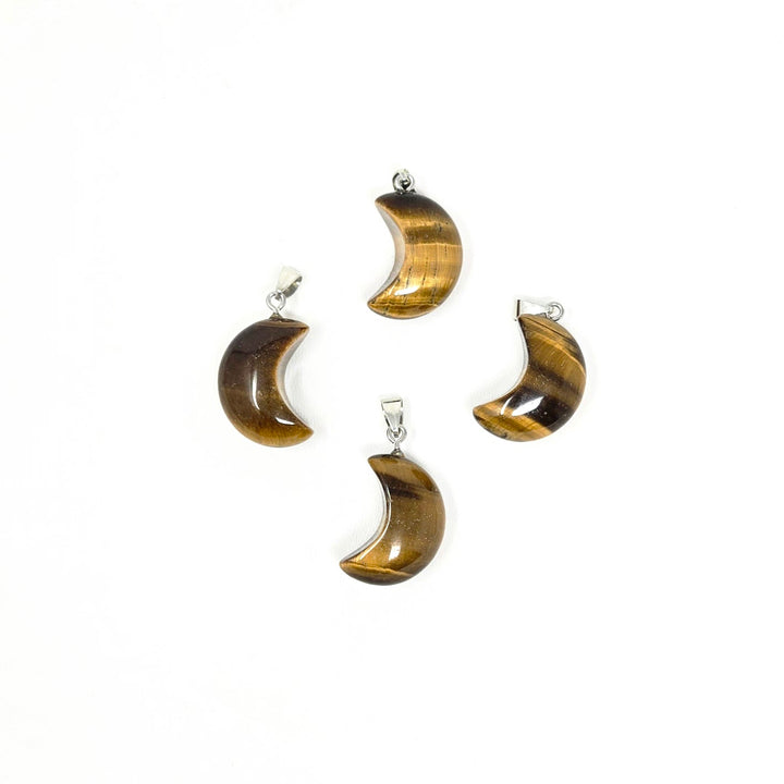 Tiger Eye Gemstone Moon Pendant: 3/4