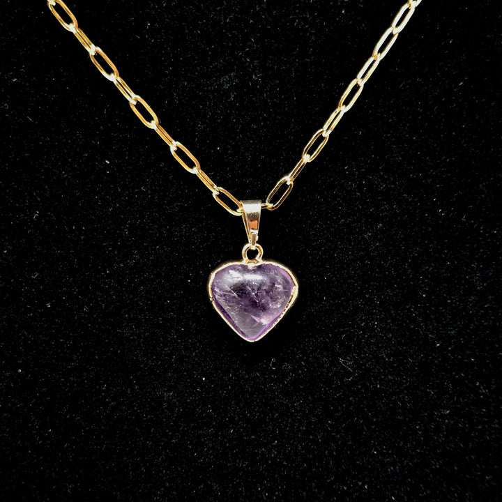 Amethyst TIny Heart with Gold Edge Necklace