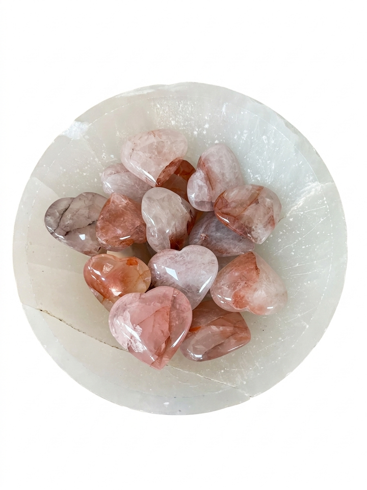 Red Golden Healer Heart 35mm from Brazil, front view of quartz heart with red-orange iron inclusions