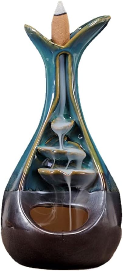 Creative Vase Series Backflow Incense Burner Ceramic (B-Blue)