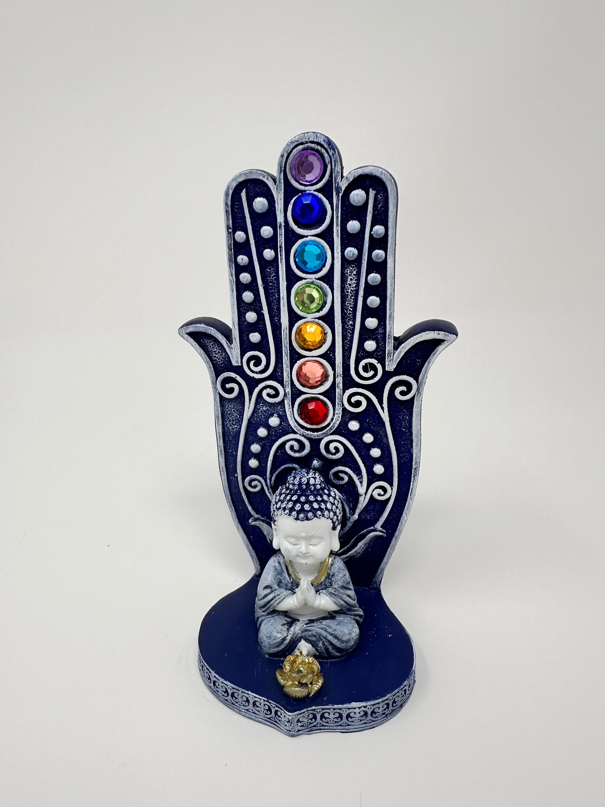 7 Chakra Hamsa with Mini Buddha Incense Holder Burner - The Harmony Store Crystal Shop Miami
