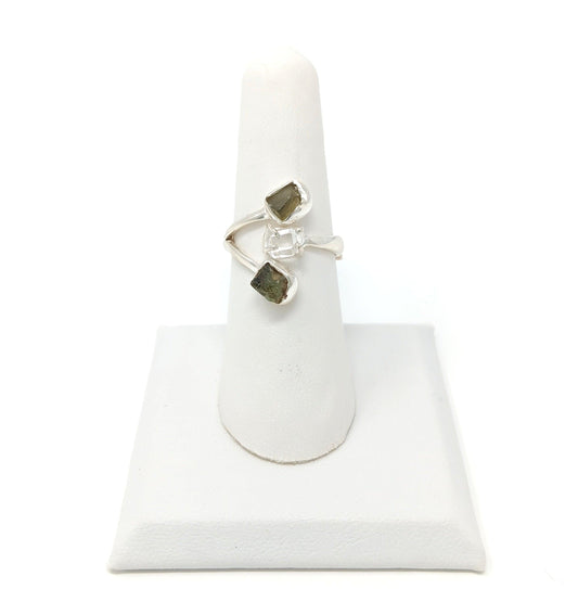 925 Double Moldavite Herkimer Ring : Adjustable - The Harmony Store
