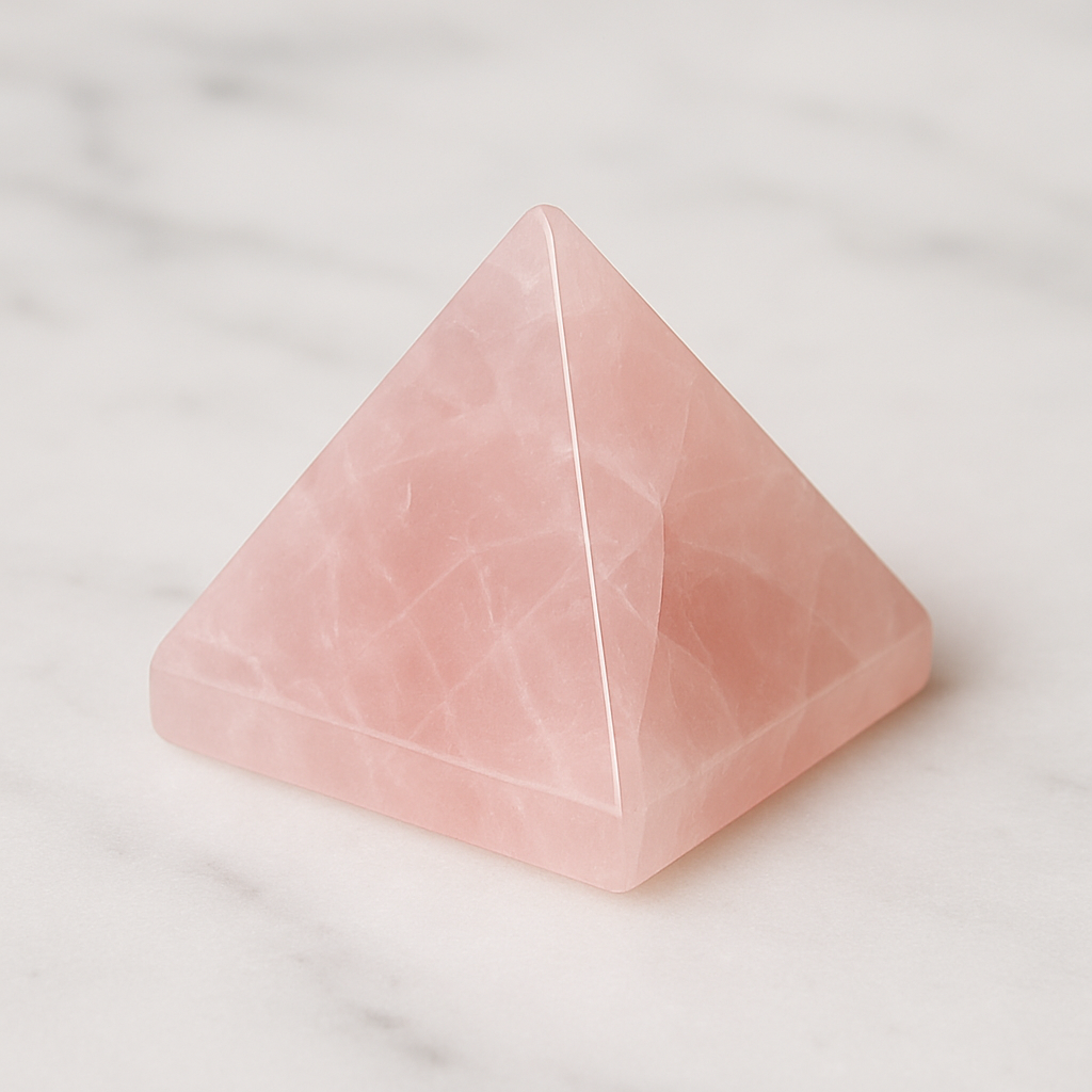 Mini rose quartz crystal pyramid carving (0.5–1 inch), polished natural stone
