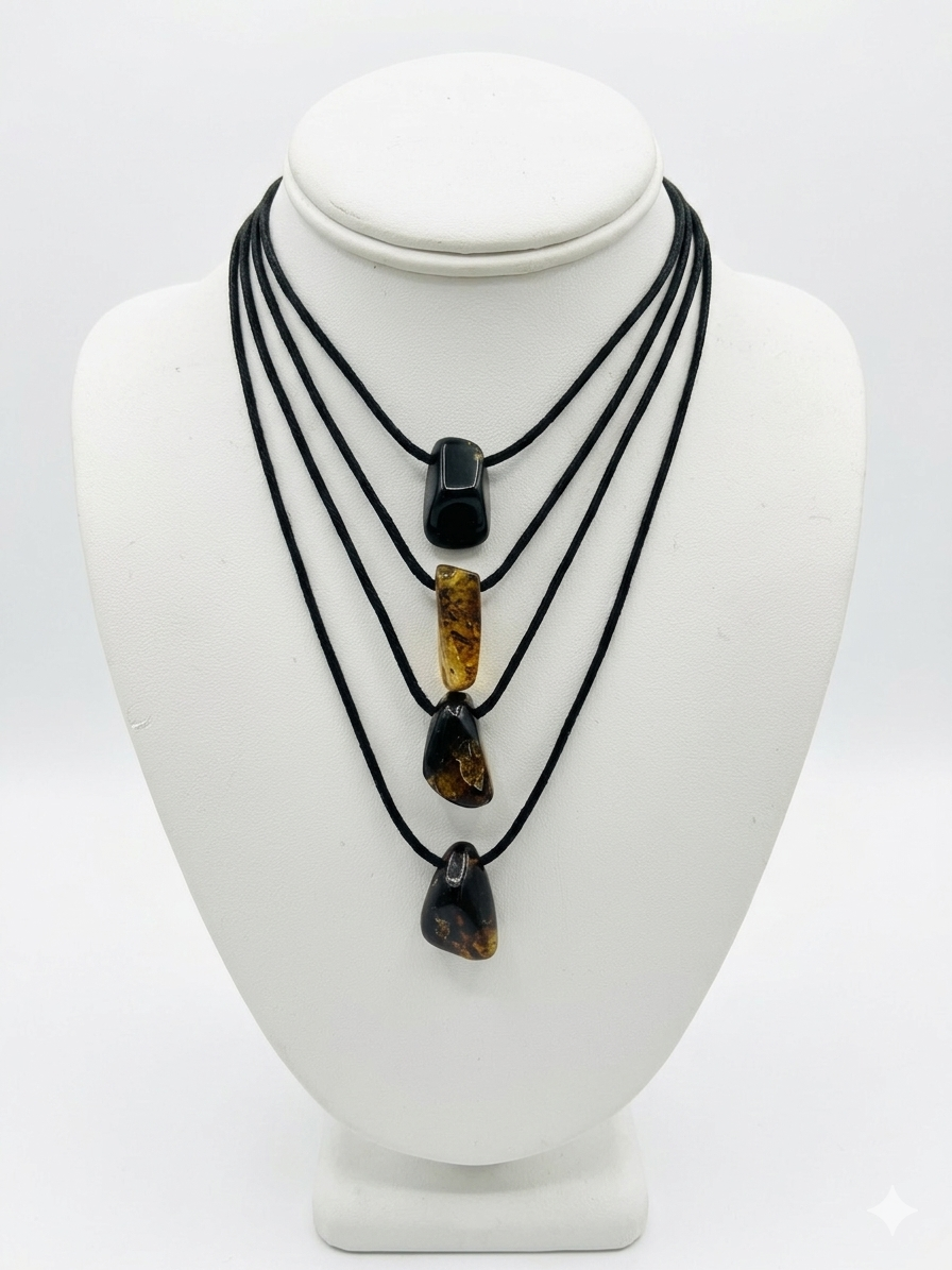Polished Amber on Cord Necklace