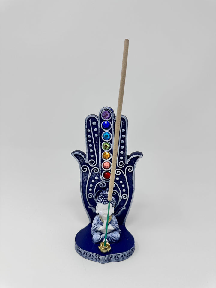 7 Chakra Hamsa with Mini Buddha Incense Holder Burner - The Harmony Store Crystal Shop Miami