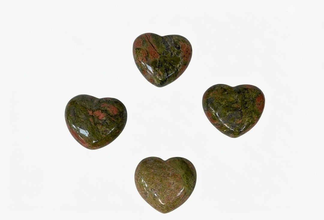 Unakite Heart Polished Crystal Green Pink