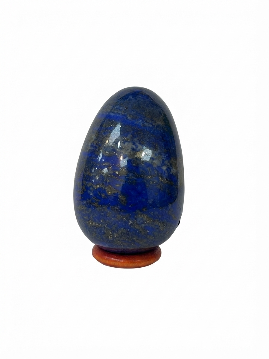 Lapis Lazuli Egg, polished deep blue egg with gold pyrite flecks