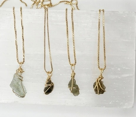 Moldavite Wire Wrapped Necklace
