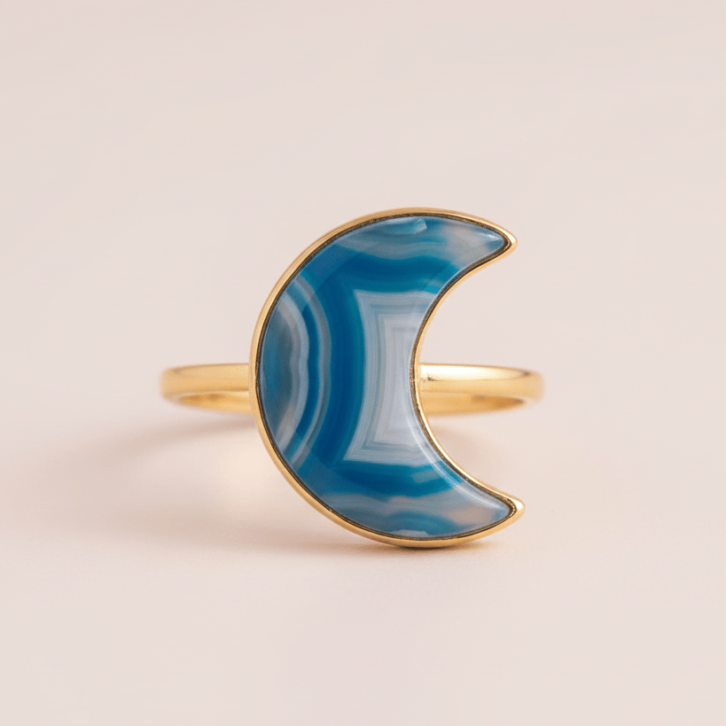 Agate Moon Simple Band Ring | Adjustable Silver or Gold Ring Ring