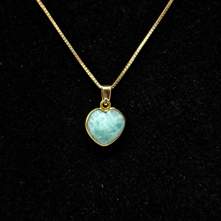 Amazonite Tiny Heart with Gold Edge Necklace Necklace