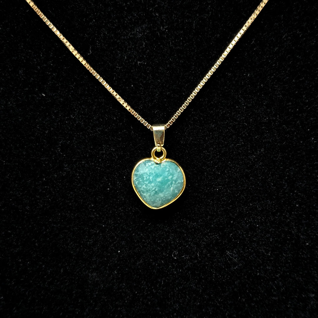Amazonite Tiny Heart with Gold Edge Necklace Necklace