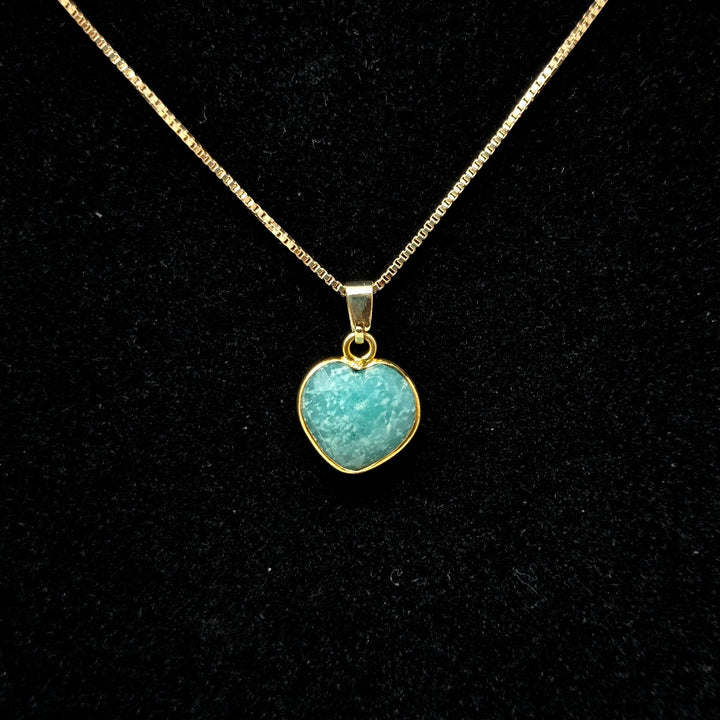Amazonite Tiny Heart with Gold Edge Necklace Necklace