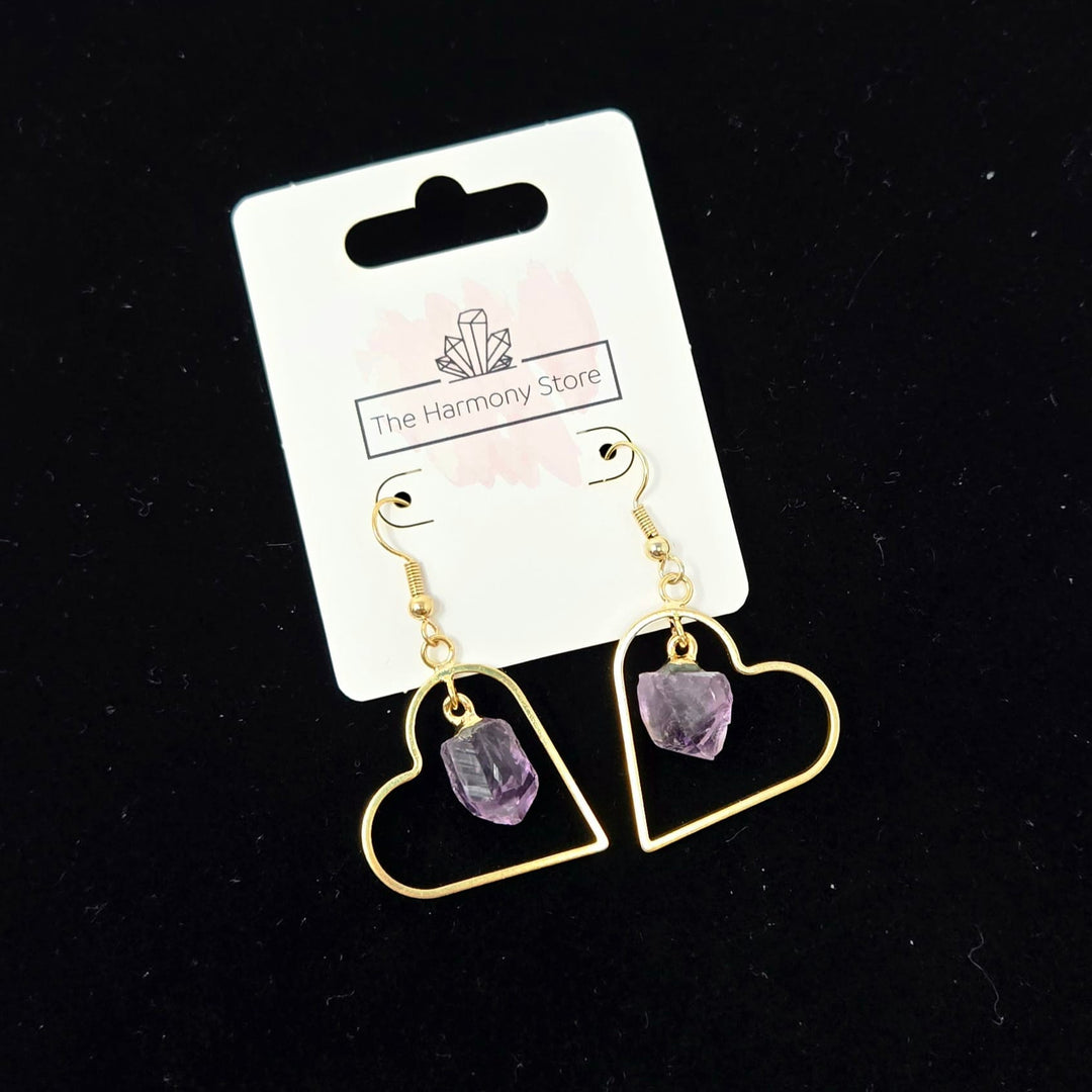 Amethyst Gold Plated Heart Earrings | The Harmony Store