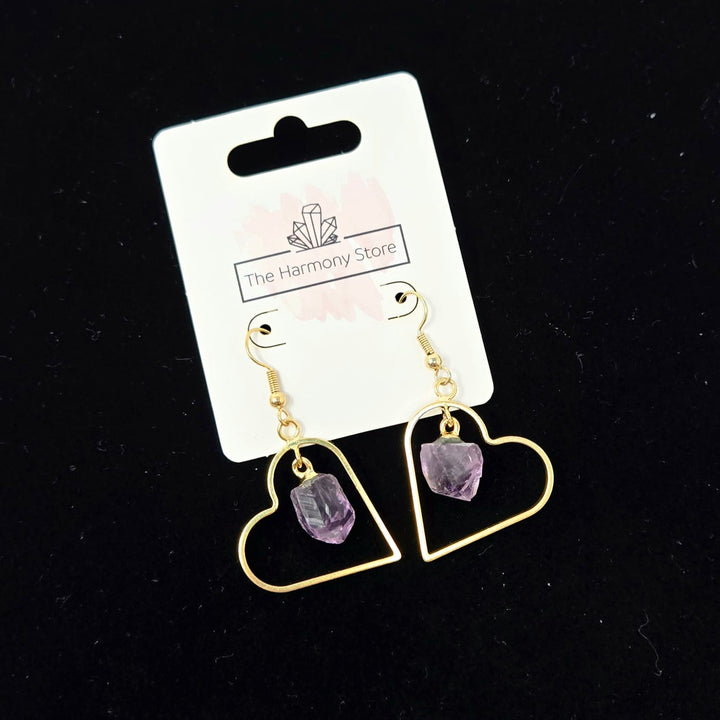 Amethyst Gold Plated Heart Earrings | The Harmony Store