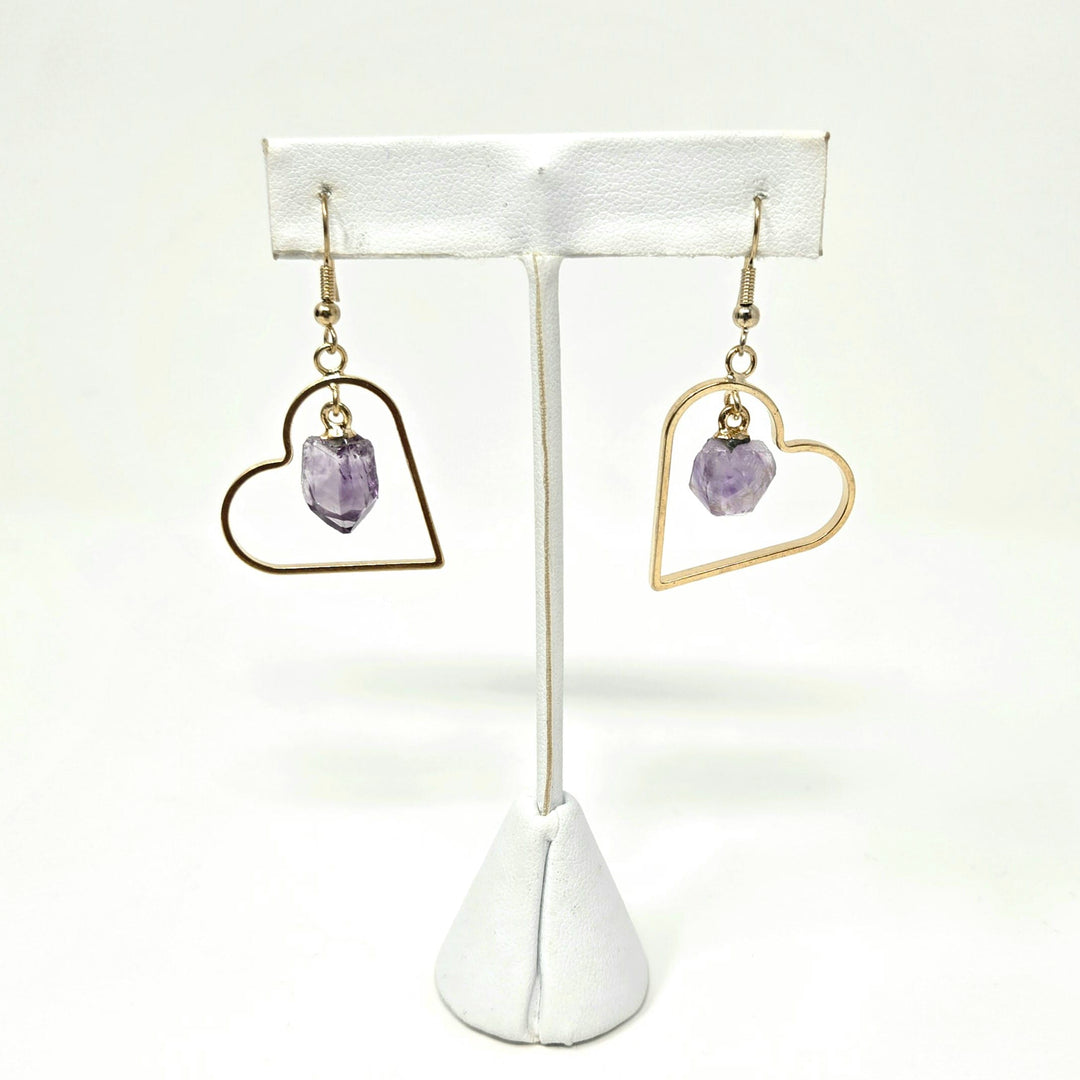Amethyst Gold Plated Heart Earrings | The Harmony Store