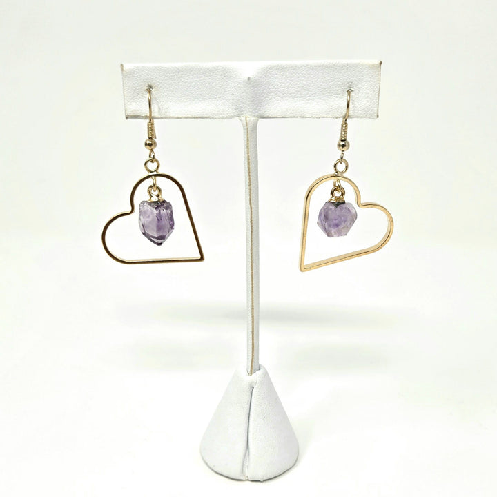 Amethyst Gold Plated Heart Earrings | The Harmony Store