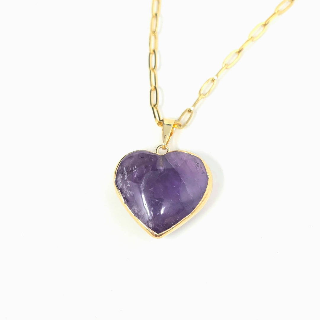 Amethyst Heart with Gold Edge Necklace Necklace