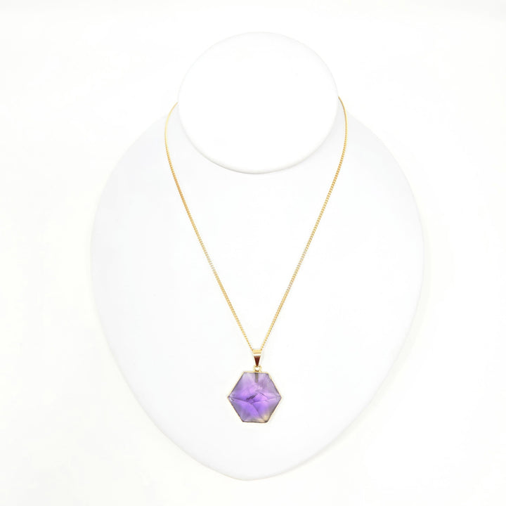 Amethyst Hexagonal Pendant Gold | The Harmony Store Pendant