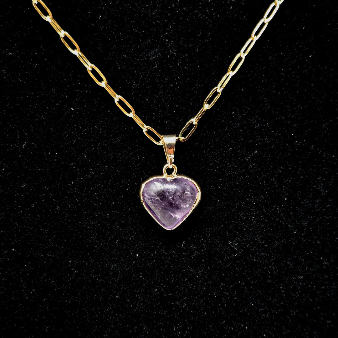 Amethyst TIny Heart with Gold Edge Necklace Necklace