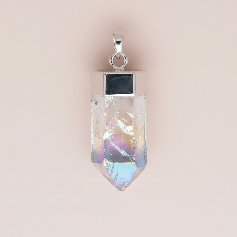Angel Aura Clear Quartz Raw Point Pendant | Uplifting Energy Jewelry Pendant