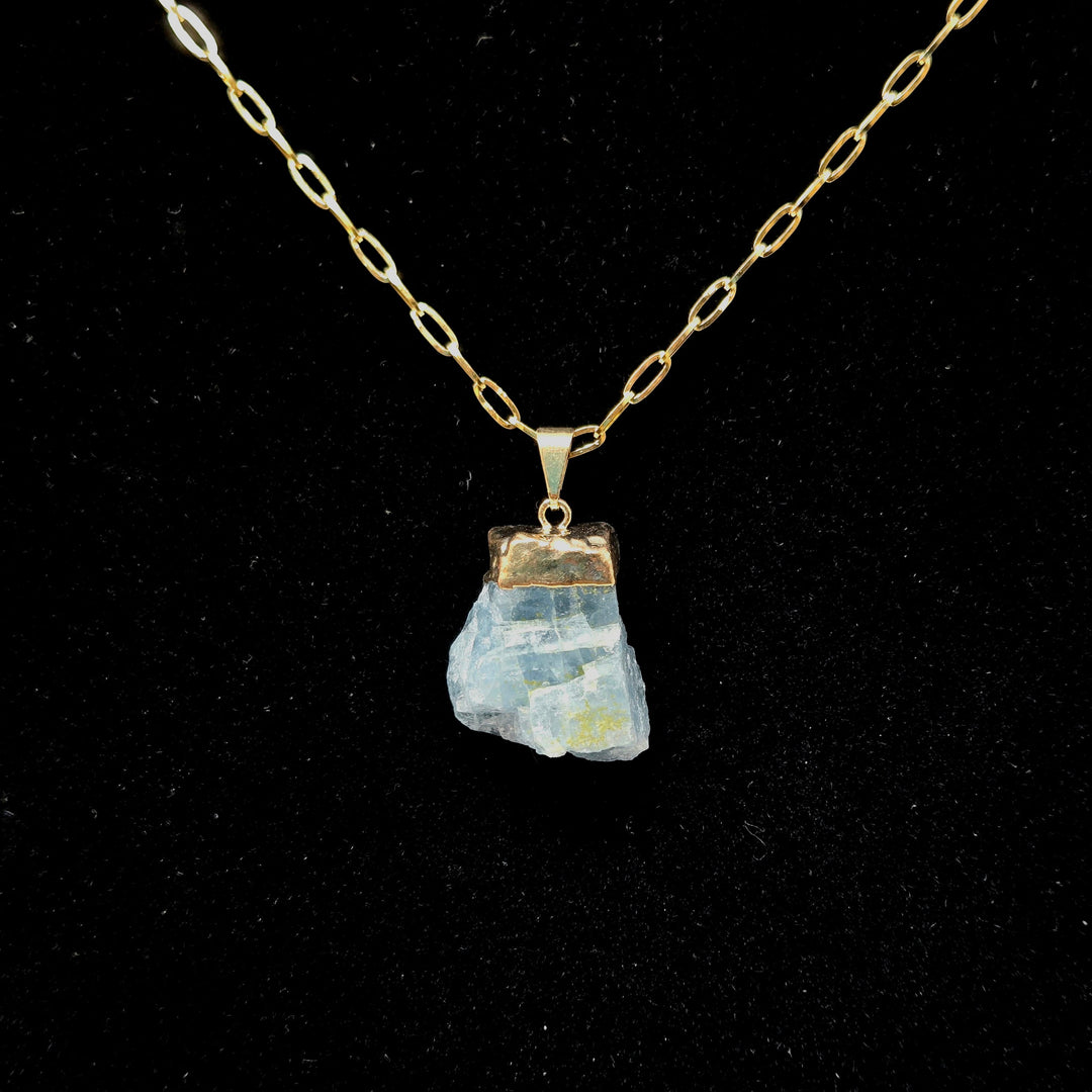 Aquamarine Raw Gold Plated Pendant Pendant